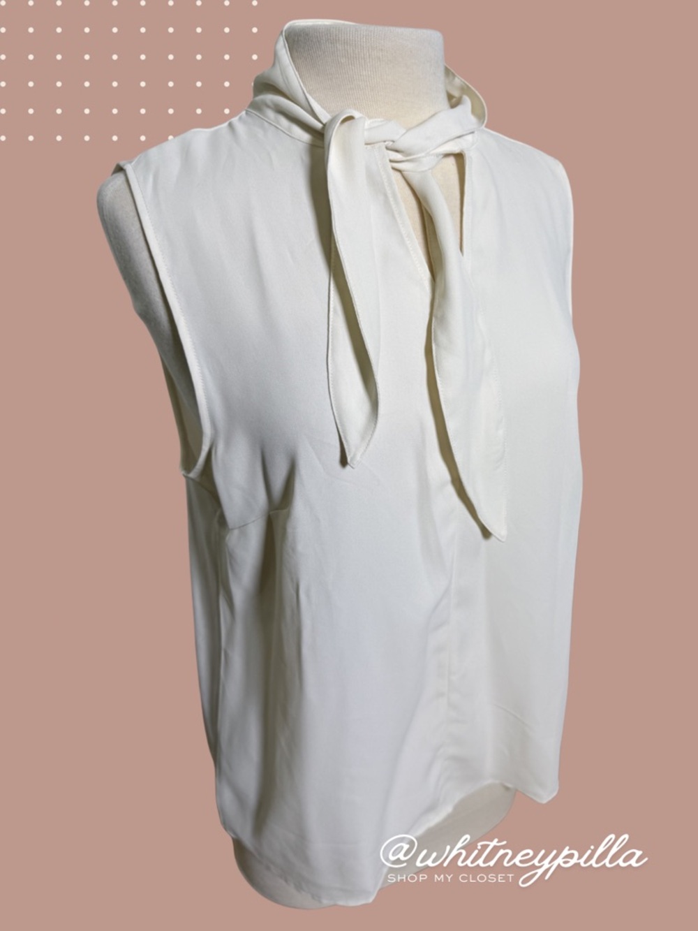 Ann Taylor Sleeveless Tie Neck Blouse Cream White Size L